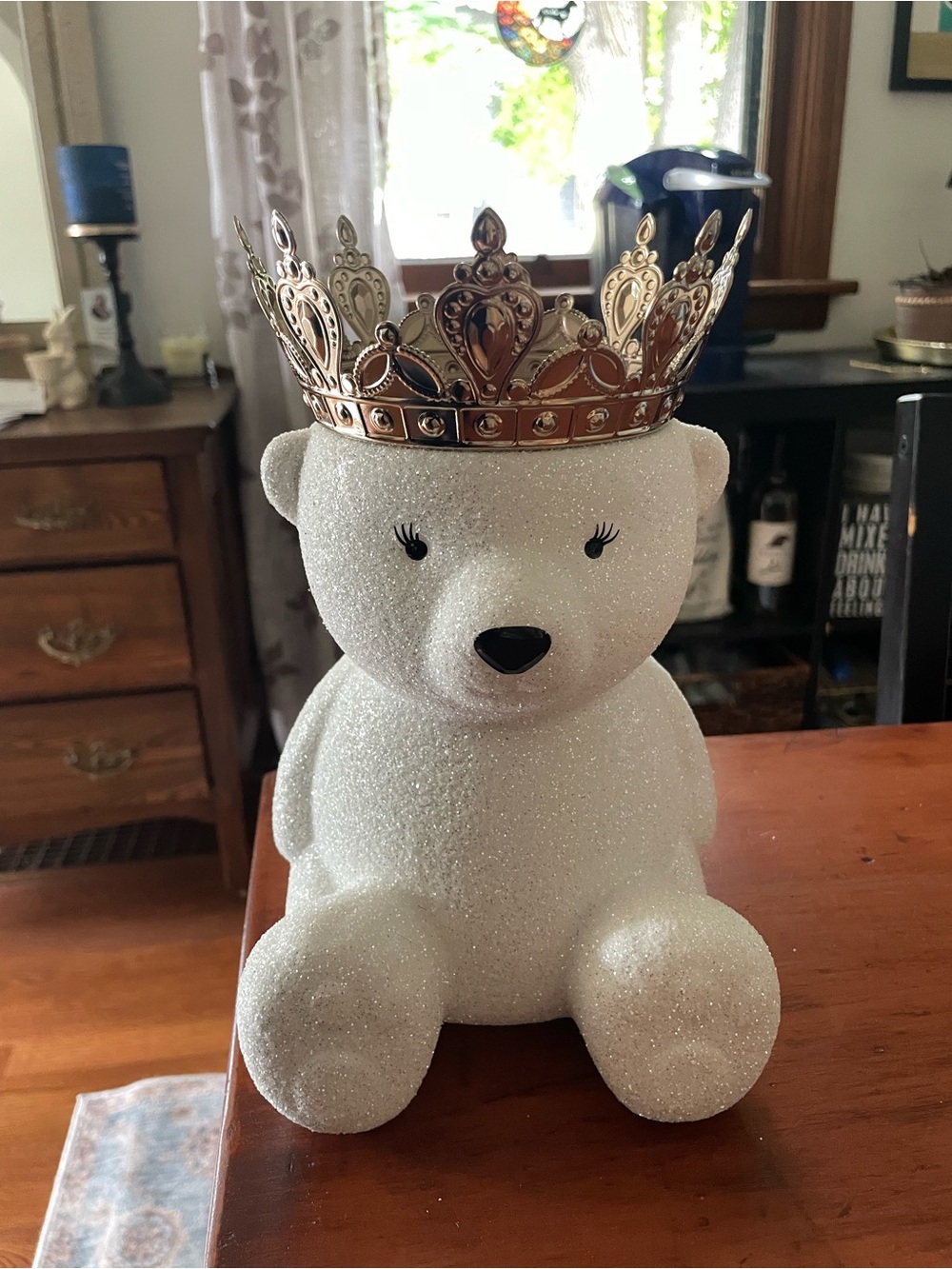 Bath & Body Works White Glitter Bear with Gold Crown Candle Holder